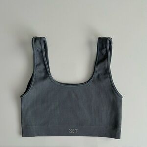 SET active ribbed box cut sports bra, steel blue gray, xs